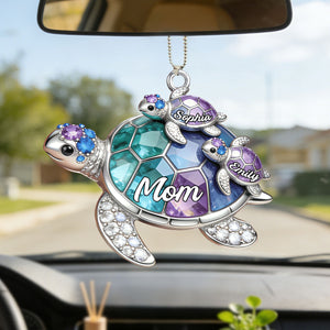 Personalized Grandma Turtle-shaped Car Hanging Ornament - Gift For Mom and Grandma