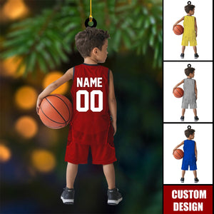 Personalized Basketball Boy Christmas Ornament, Custom Basketball Players 2D Flat Acrylic Ornament, Team Basketball, Kids Basketball Gift