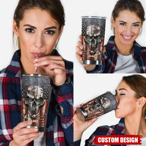 Personalized America Skull Tumbler - Gift For Patriotic Skull Lovers
