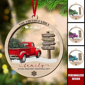 Personalized Family Red Truck Ornament-Farmhouse Christmas Decor