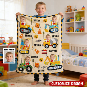 Construction Machines - Personalized Blanket - Gift For Kids