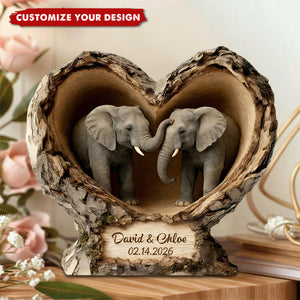 Personalized Elephant Couple Custom Shaped Acrylic Plaque - Anniversary Gift, Valentine's Gift For Him, For Her