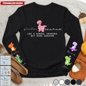 Nana Saurus and Grandkids on the sleeve-Personalized Longsleeve