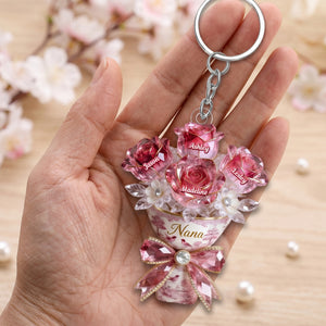 Personalized Flower Bouquet Acrylic Keychain - Gift For Mom