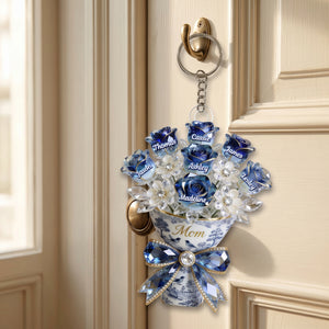 Personalized Flower Bouquet Acrylic Keychain - Gift For Mom