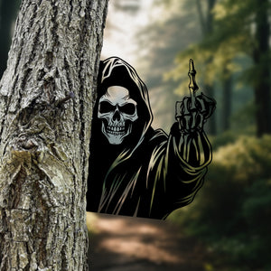 Grim Reaper Middle Finger Metal Sign Decoration-Versatile Mountable Wall Art