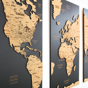 World Map Wall Art Push Pin Map, Cork Board Wooden Travel Map Wall Decor