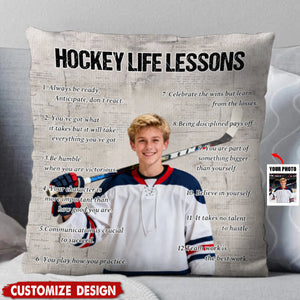 Personalized Hockey Life Lessons Upload Photo Pillow-Gift For Hockey Lovers