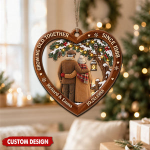 Personalized Couple Wood Ornament, Growing Old Together Winter Decor, Wedding Anniversary Gift
