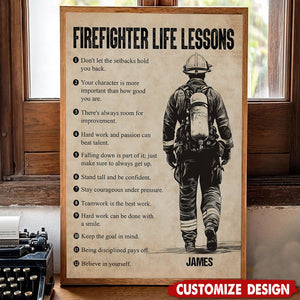 Firefighter Life Lessons-Motivational Personalized Firefighter Boy Poster