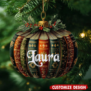 Personalized Book Pumpkin Shape Christmas Ornament-Gift For Book Lover