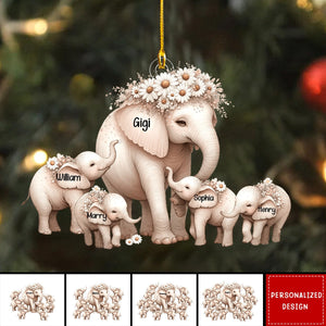 New Release Mama/Nana Elephant With Little Kids - Personalized Acrylic Christmas Ornament