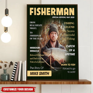 Personalized Fishing Magazine Cover Poster - Angler Funny Fisherman Gift
