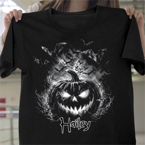 Personalized Spooky Pumpkin Bat T-Shirt - Gift For Halloween Lovers Family Friends
