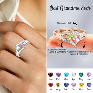 Forever Linked Together-Personalized Family Birthstones Ring-Gift For Grandma/Granddaughter