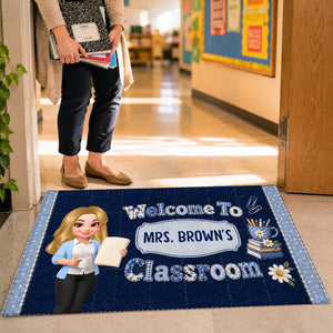 Pastel Floral Teacher Welcome To Classroom - Personalized Doormat - Back To School Gift