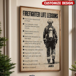 Firefighter Life Lessons-Motivational Personalized Firefighter Boy Poster