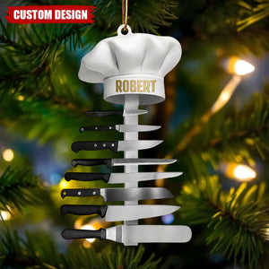 Personalized Chef Christmas Ornament,Chef Hat Knives Clear Tree Hanging Ornament Keepsake