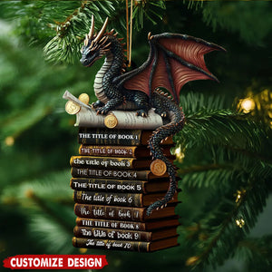 Personalized Fantasy Dragon Book Stack Christmas Ornament – Gift For Reader