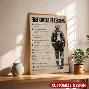 Firefighter Life Lessons-Motivational Personalized Firefighter Boy Poster