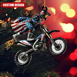 Custom Name American Motocross Ornament, Motocross Christmas Gift