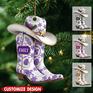Personalized Cow Girl Boot Christmas Ornament - Gift For Cowgirl