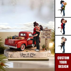 Romantic Couple Pickup Truck Sign Post - Personalized Wooden Plaque - Gift For Couple, Farmhouse Decor