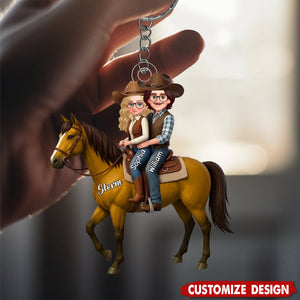 Personalized Horse Rider Couple Acrylic Keychain - Gift For Couple, For Horse Lovers