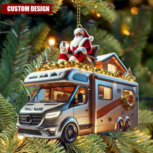 Custom Name Santa Truck Ornament, Santa Christmas Gift