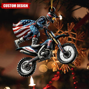 Custom Name American Motocross Ornament, Motocross Christmas Gift