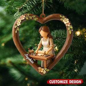 Personalized Girl and Baking Heart Christmas Ornament