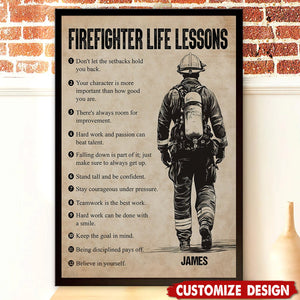 Firefighter Life Lessons-Motivational Personalized Firefighter Boy Poster