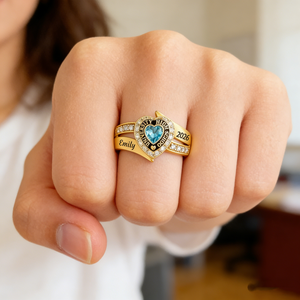 Personalized Engraved Heart Birthstone Graduation Ring Gift for Graduates