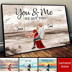 Couple On Swing Beach Landscape Retro Personalized Couple Poster - Anniversary Gift For Wife,Husband
