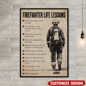 Firefighter Life Lessons-Motivational Personalized Firefighter Boy Poster