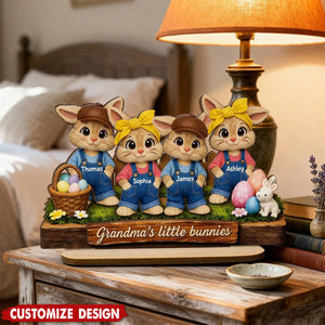 Personalized Little Bunnies 2-Layered Wooden Plaque - Easter Gift For Grandma