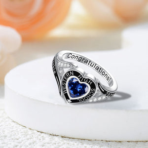 Personalized Engraved Graduation Heart Birthstone Ring, Graduation Gift