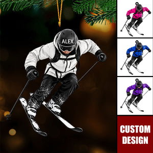 Personalized Ski Ornament, Skier Skiing Gift