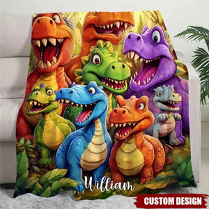 Personalized Dinosaurs Flannel Kid Blanket