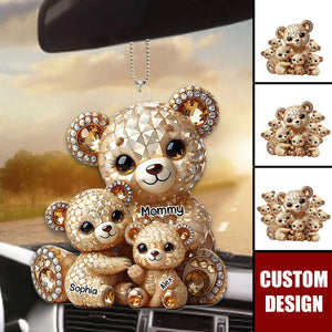 Mom I Love You - Personalized Bear Mom With Kids Car Ornament, Mother's Day Gift