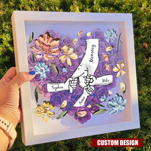 Holding Mom's Hands - Personalized Flower Shadow Box With Name