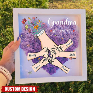 Grandma/Mom We Love You - Personalized Flower Shadow Box With Name
