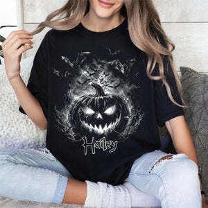 Personalized Spooky Pumpkin Bat T-Shirt - Gift For Halloween Lovers Family Friends