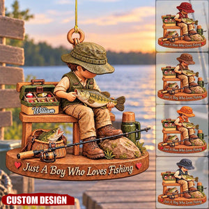 Personalized Just A Boy Who Loves Fishing Christmas Ornament - Gift for Son Dad Fishing