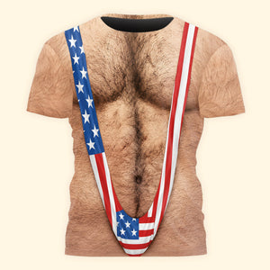 3D Hairy Body Swimsuit Funny Patriotic - Personalized T-Shirt