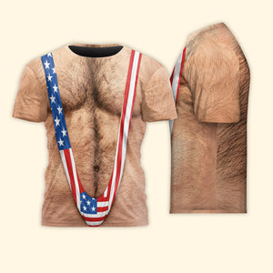3D Hairy Body Swimsuit Funny Patriotic - Personalized T-Shirt