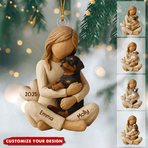 Girl/Boy Hugging Dog - Personalized Christmas Ornament - Gift For Dog Lover