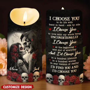 I Choose You, Skulls and Roses, LED Candle, Gift for Spouse and Partner