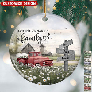 Personalized Farmhouse Family Truck Christmas Ceramic Ornament - Gift For Family