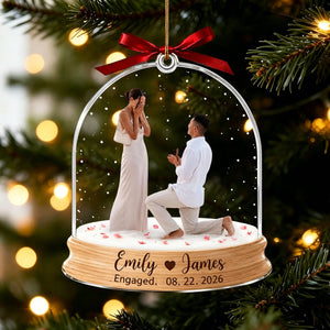 Engagement Christmas Ornament, Custom Photo Proposal Snowglobe Acrylic Ornament, First Christmas Engaged Gift, Couple Keepsake